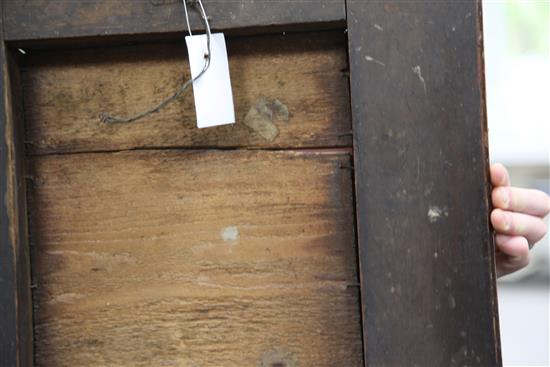 An early 18th century oyster veneered walnut cushion frame wall mirror, W.1ft 6.5in. H.1ft 9in.